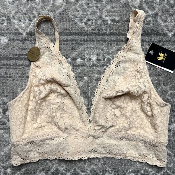 Wacoal NWT Halo Lace Wireless Triangle Bra Bralette Beige Size 40 Style 811205 - Picture 2 of 10